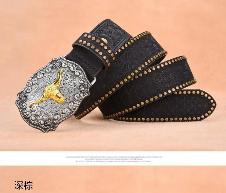 Men's Black Rivet Belt Retro Style Trousers Belt β feature 4