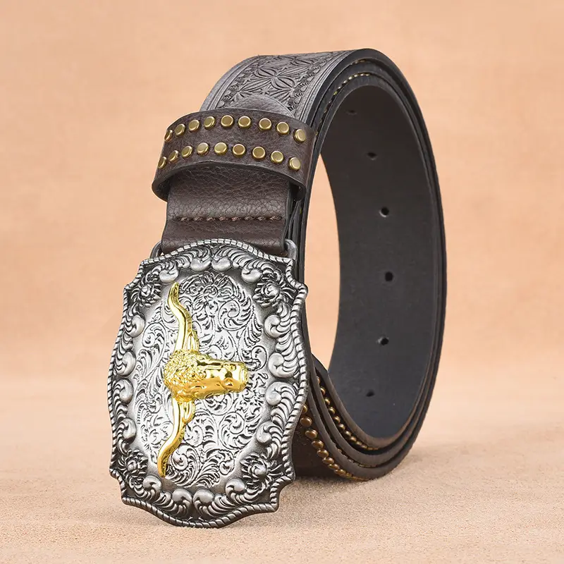 Men's Black Rivet Belt Retro Style Trousers Belt - Image 2