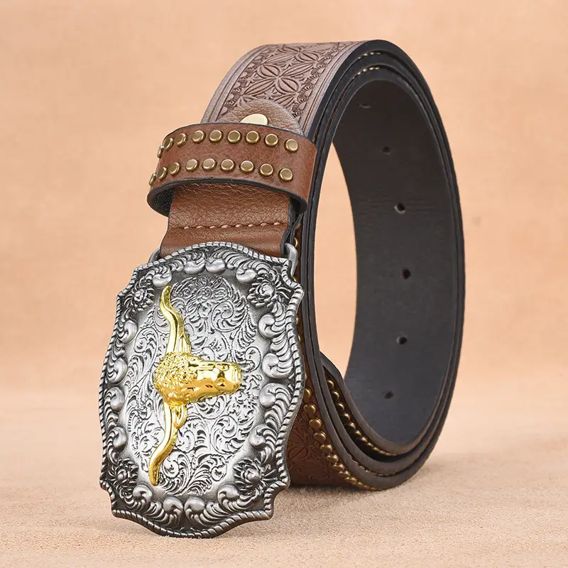 Men's Black Rivet Belt Retro Style Trousers Belt - Image 3