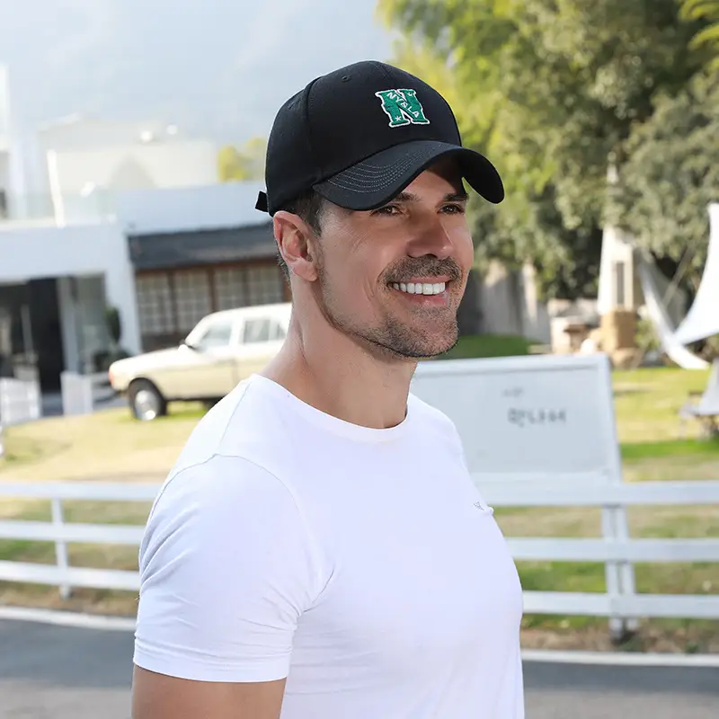 Men Black Baseball Cap with Star & Peak Design - Image 11