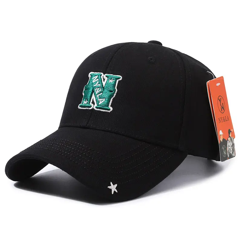 Men Black Baseball Cap with Star & Peak Design - Image 2