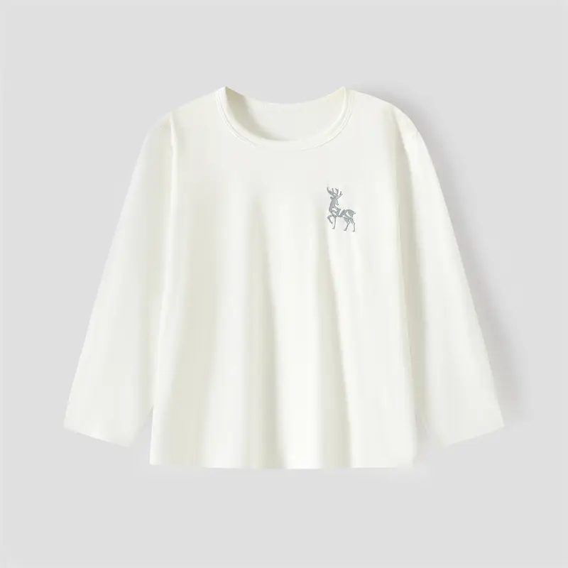 Children's White Long Sleeve T-Shirt with Deer Print