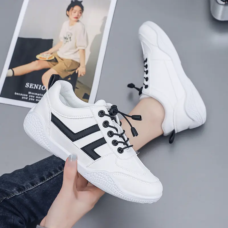 Women White Korean Style Sneakers 2023 - Image 2