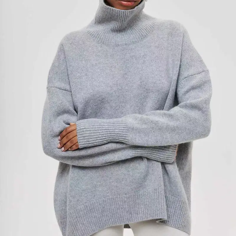 Women Long Sleeve Knitted Sweater Black Winter
