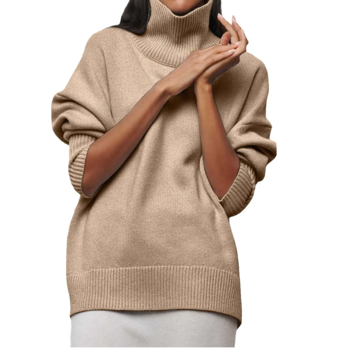 Women Long Sleeve Knitted Sweater Black Winter