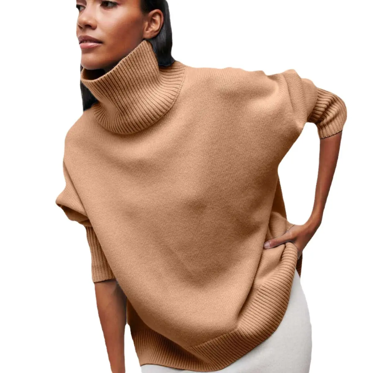 Women Long Sleeve Knitted Sweater Black Winter