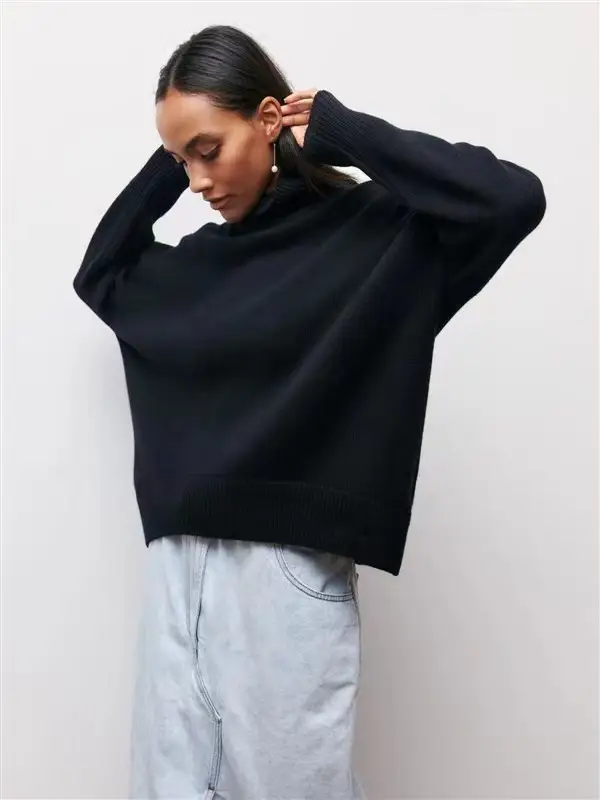 Women Long Sleeve Knitted Sweater Black Winter — feature 14