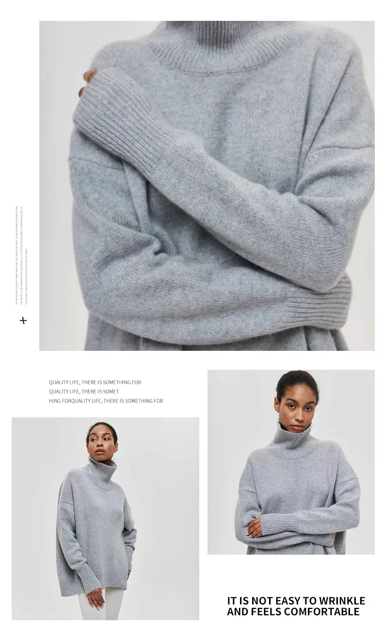 Women Long Sleeve Knitted Sweater Black Winter — feature 7