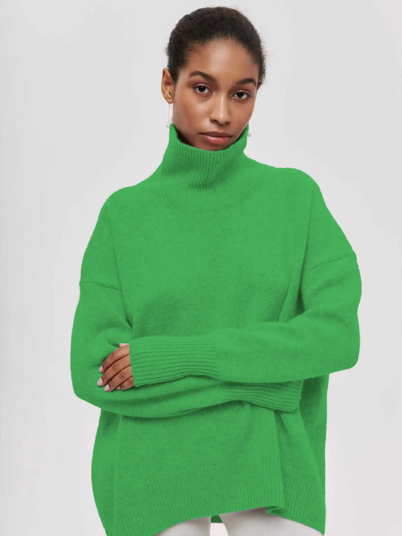 Women Long Sleeve Knitted Sweater Black Winter