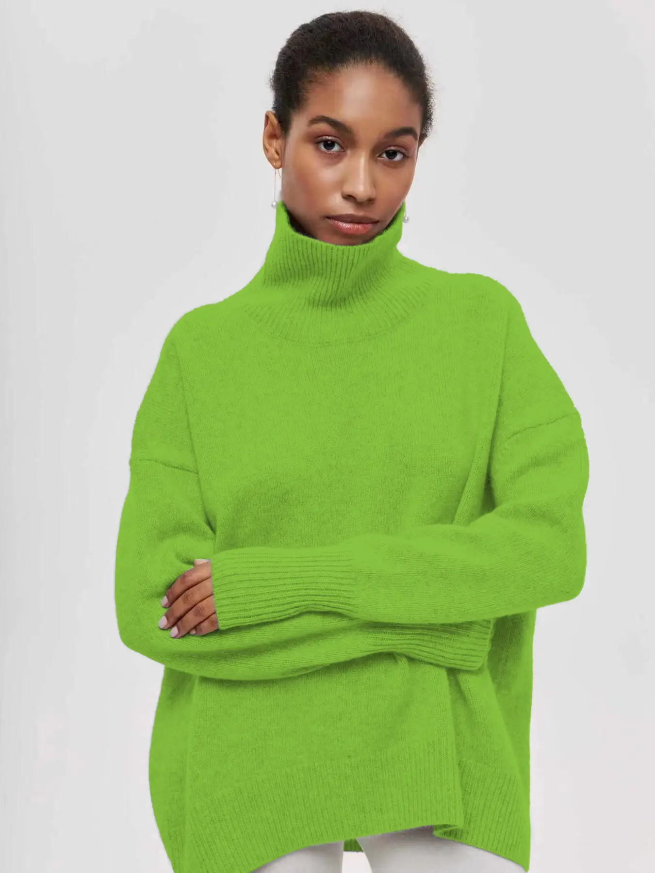 Women Long Sleeve Knitted Sweater Black Winter