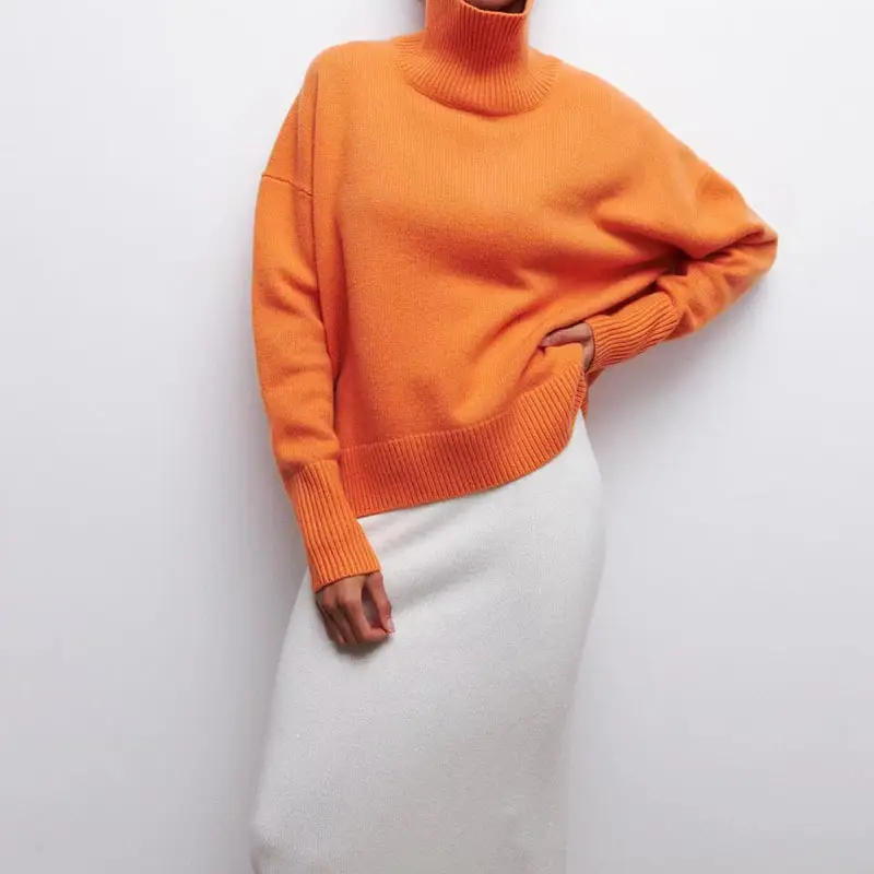 Women Long Sleeve Knitted Sweater Black Winter