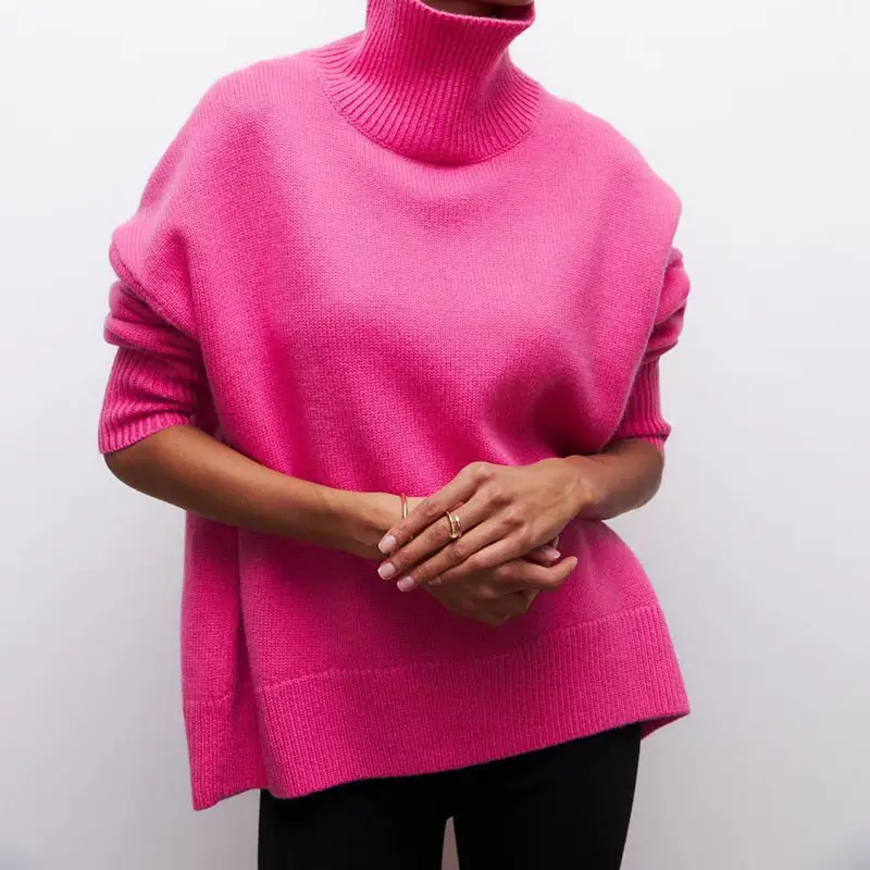 Women Long Sleeve Knitted Sweater Black Winter