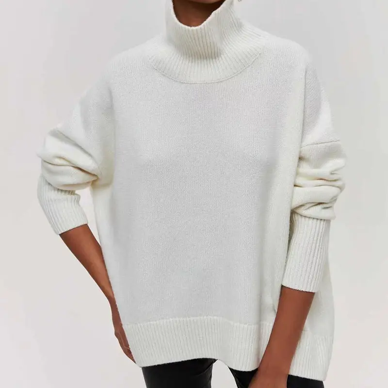 Women Long Sleeve Knitted Sweater Black Winter