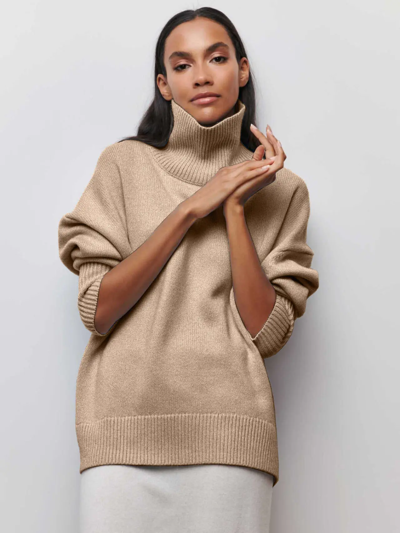 Women Long Sleeve Knitted Sweater Black Winter