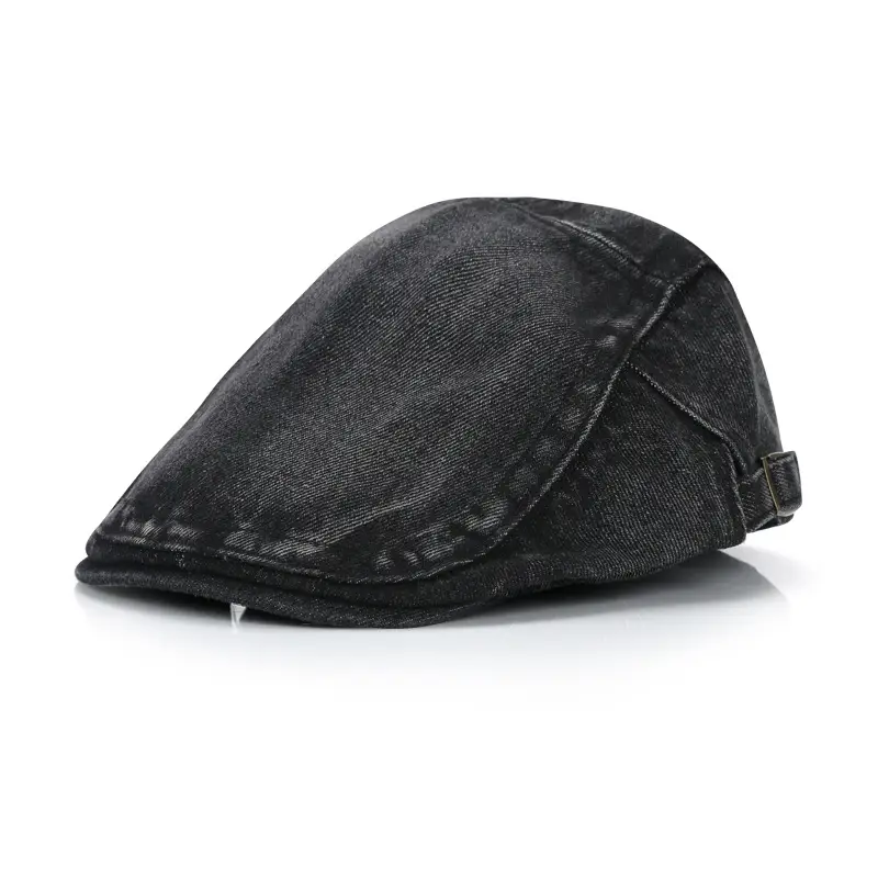 Men's Light Blue Denim Distressed Beret Cap - Image 6