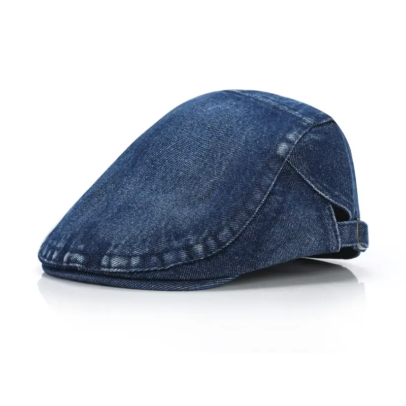 Men's Light Blue Denim Distressed Beret Cap - Image 8