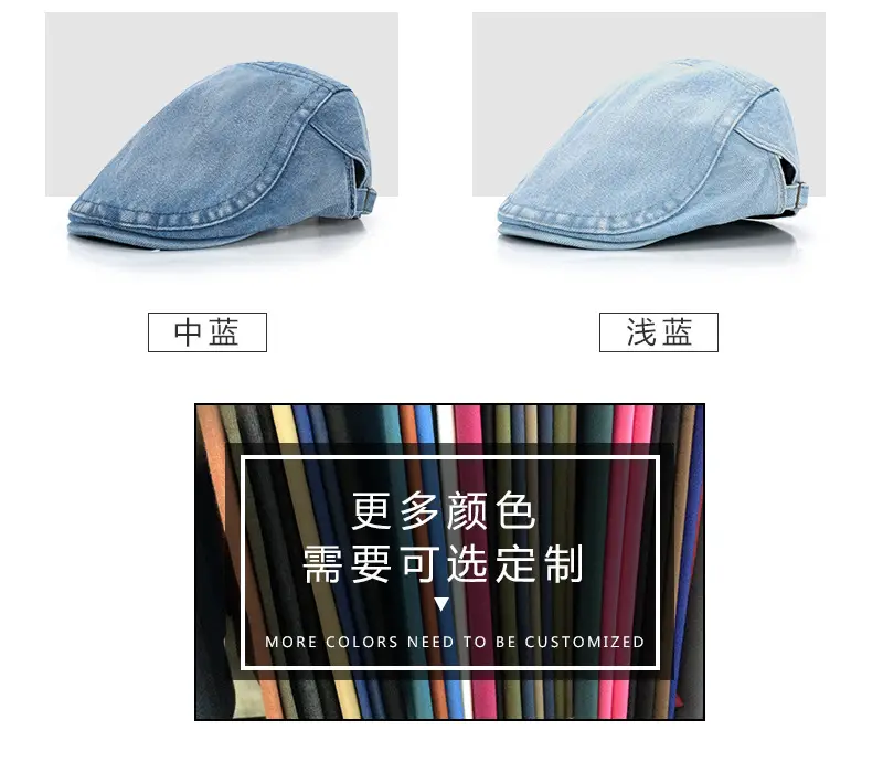 Men's Light Blue Denim Distressed Beret Cap — feature 5