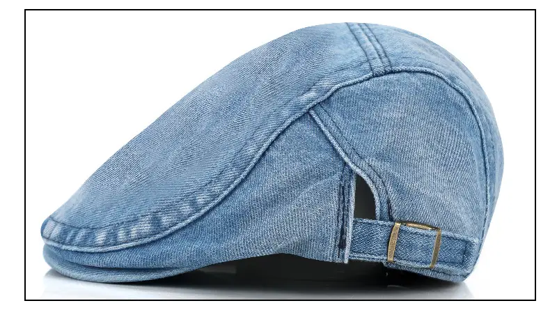Men's Light Blue Denim Distressed Beret Cap — feature 7