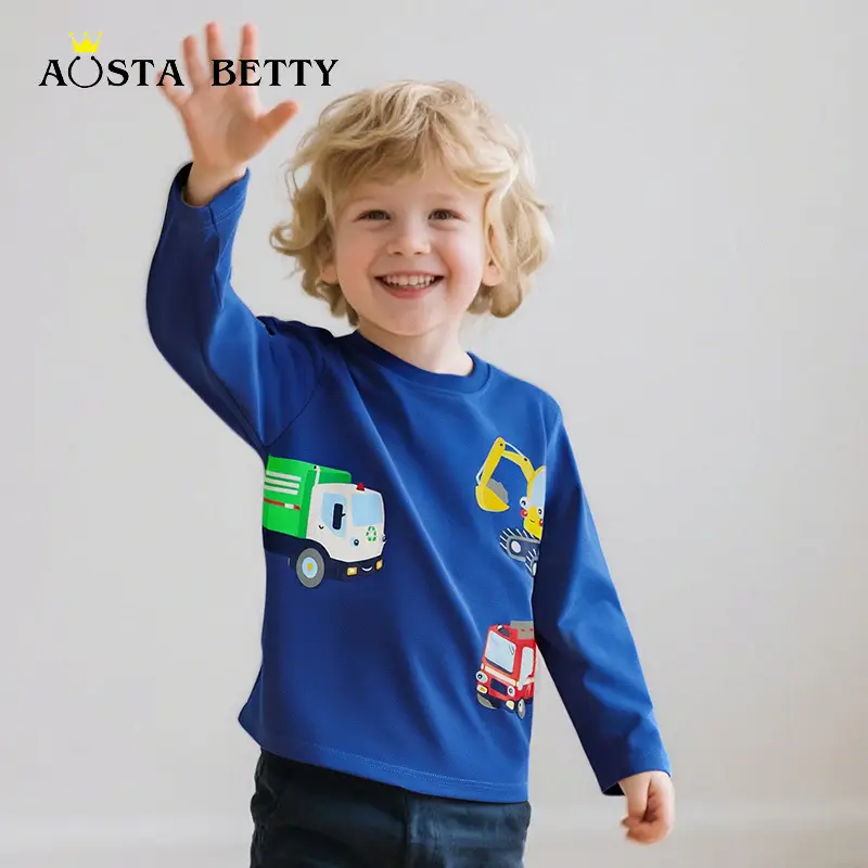 Baby Cartoon Print Long Sleeve T-Shirt Blue Boys Cotton - Image 7
