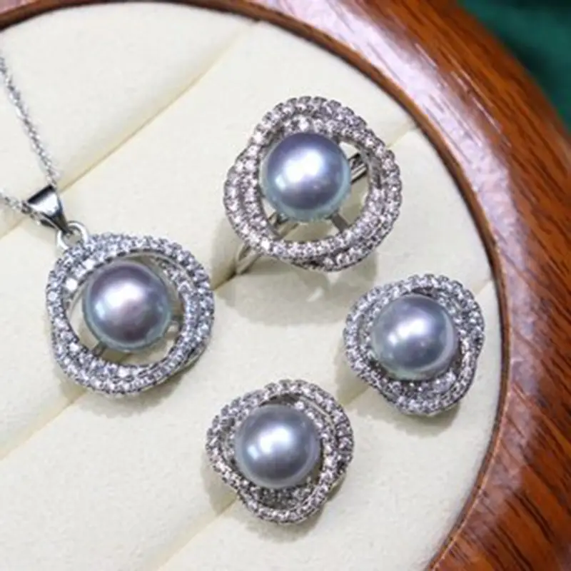 Freshwater Pearl Necklace Set 8-9mm Simple Earrings - Image 3