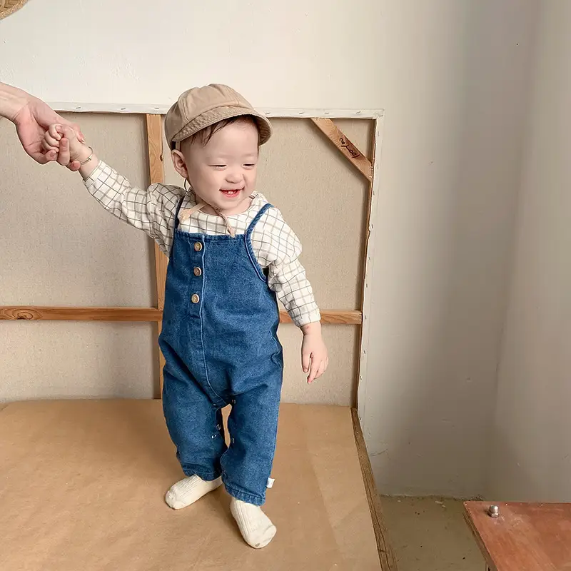Baby Plaid T-Shirt Denim Overalls Two-Piece Set - Image 6