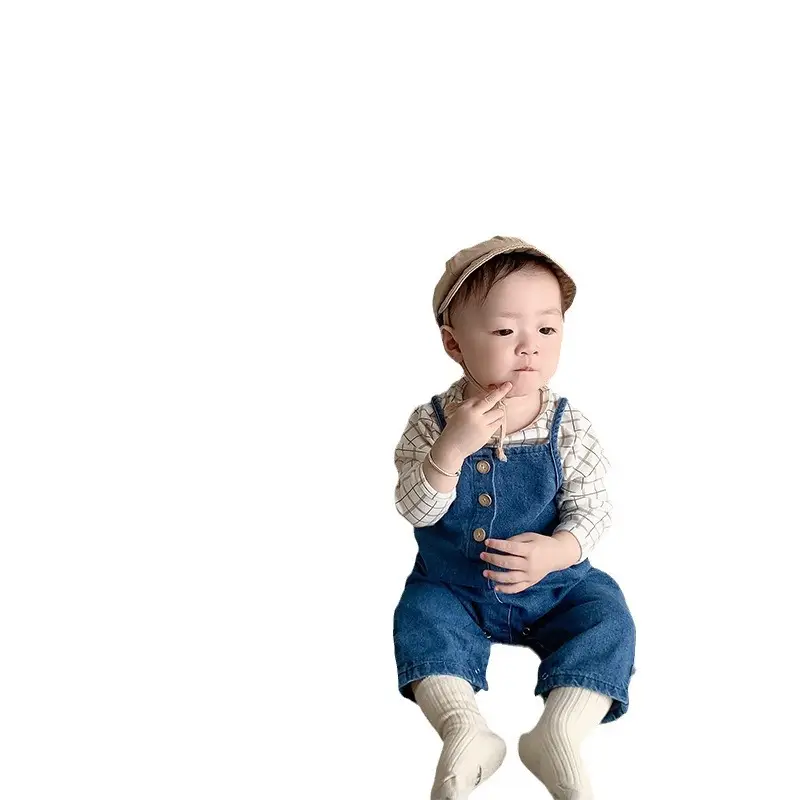 Baby Plaid T-Shirt Denim Overalls Two-Piece Set - Image 8