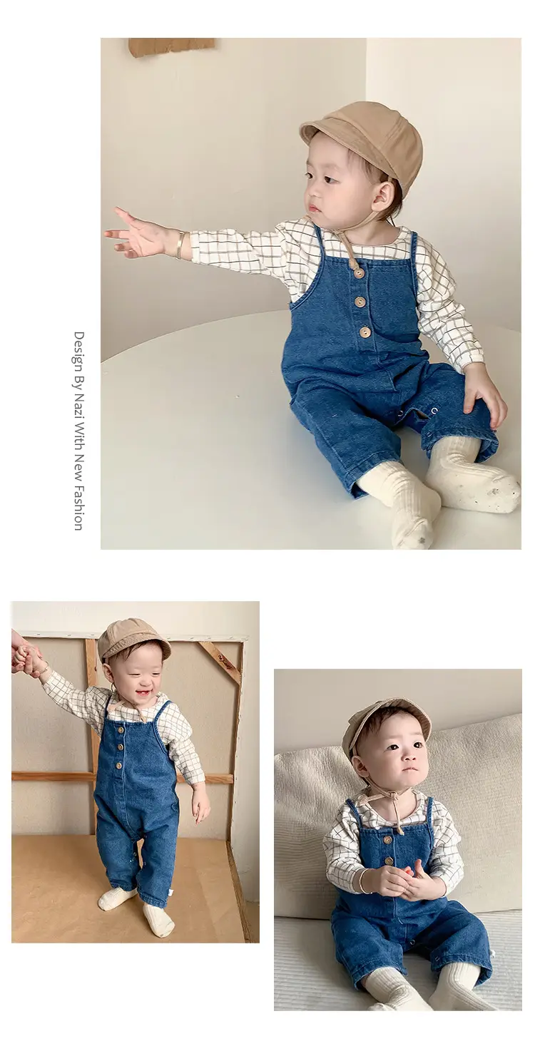 Baby Plaid T-Shirt Denim Overalls Two-Piece Set — feature 4