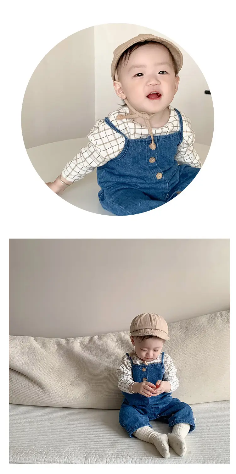 Baby Plaid T-Shirt Denim Overalls Two-Piece Set — feature 5