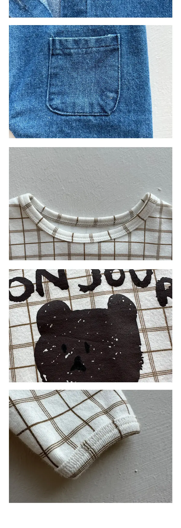 Baby Plaid T-Shirt Denim Overalls Two-Piece Set — feature 9