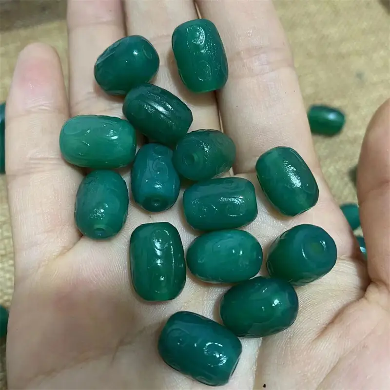 Green Agate Pattern Small Barrel Beads 10x14mm - Image 2