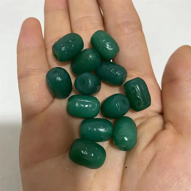 Green Agate Pattern Small Barrel Beads 10x14mm - Image 4