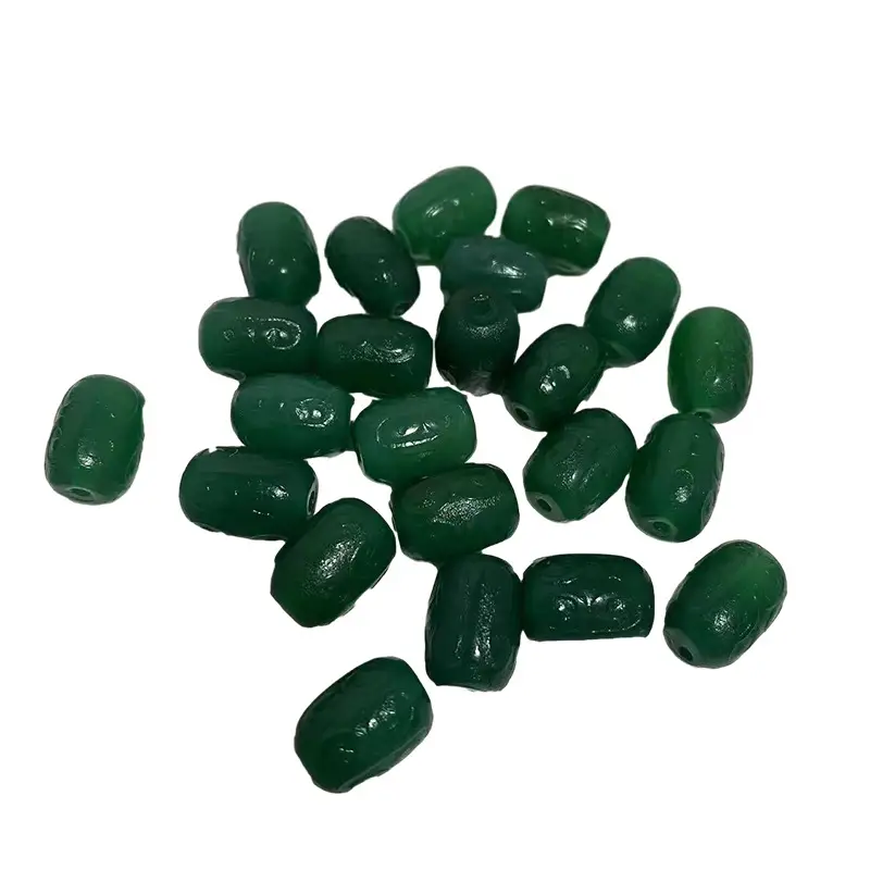 Green Agate Pattern Small Barrel Beads 10x14mm - Image 5