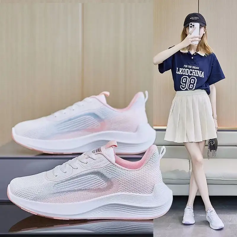 Women's Summer Sports Shoes, Korean Style, Breathable Fly-Knit Running Shoes, Student-Friendly, Soft-Soled, Comfortable, Color-Blocked Mesh Women's Shoes - Image 5