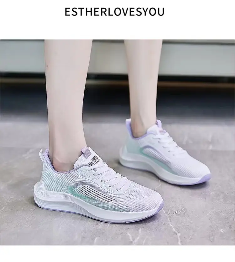 Women's Summer Sports Shoes, Korean Style, Breathable Fly-Knit Running Shoes, Student-Friendly, Soft-Soled, Comfortable, Color-Blocked Mesh Women's Shoes — feature 31