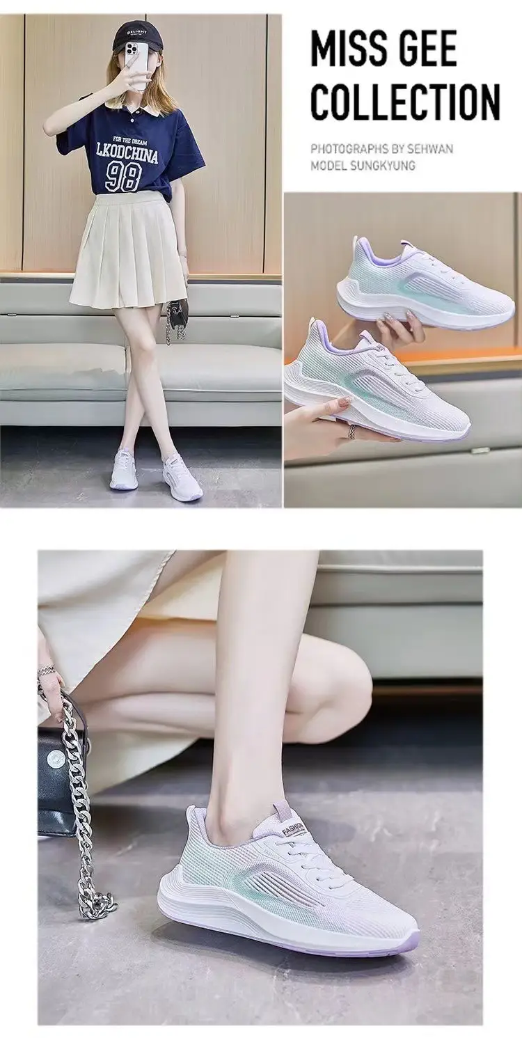 Women's Summer Sports Shoes, Korean Style, Breathable Fly-Knit Running Shoes, Student-Friendly, Soft-Soled, Comfortable, Color-Blocked Mesh Women's Shoes — feature 32