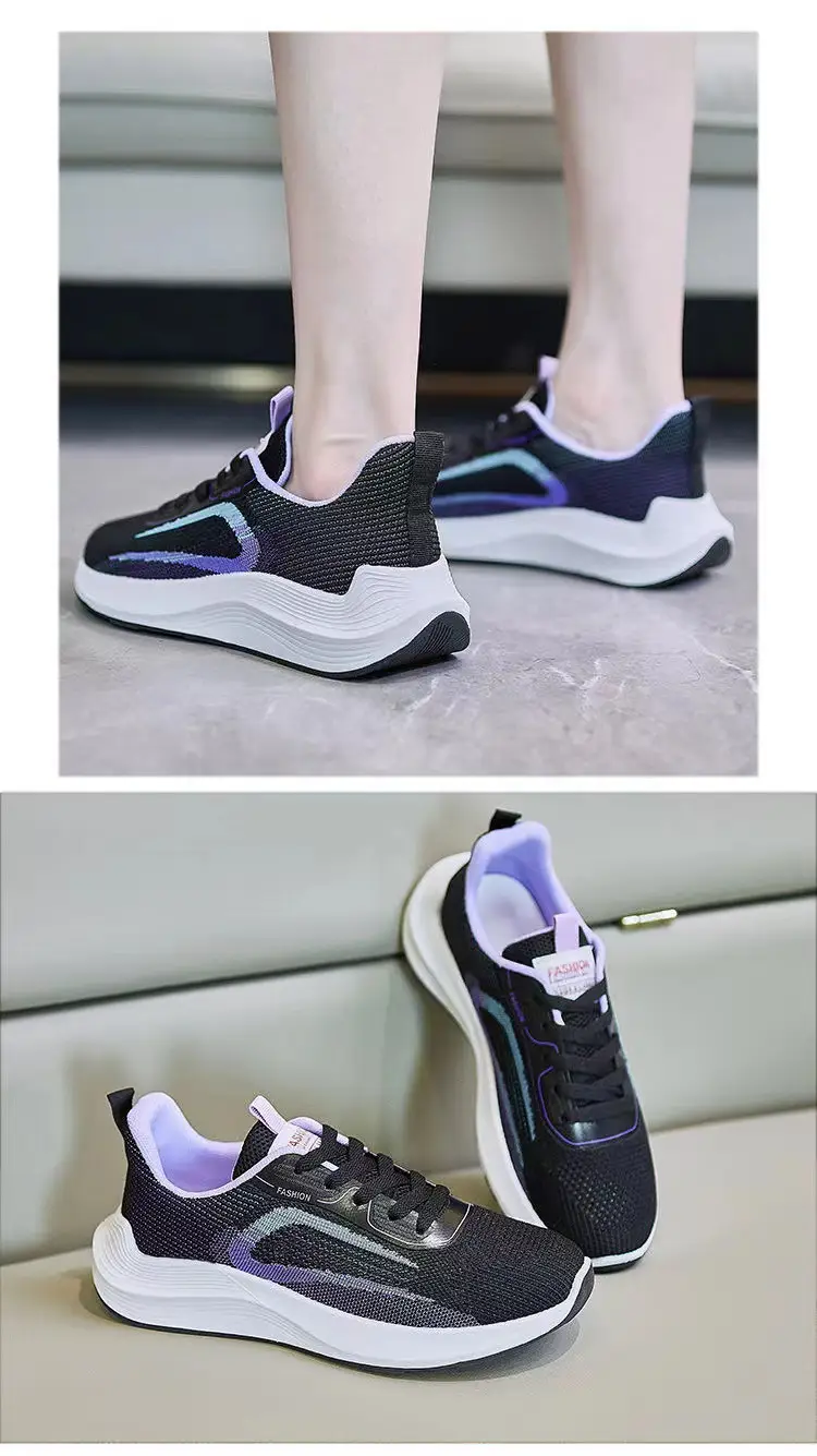 Women's Summer Sports Shoes, Korean Style, Breathable Fly-Knit Running Shoes, Student-Friendly, Soft-Soled, Comfortable, Color-Blocked Mesh Women's Shoes — feature 36