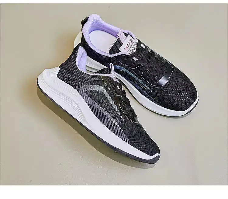 Women's Summer Sports Shoes, Korean Style, Breathable Fly-Knit Running Shoes, Student-Friendly, Soft-Soled, Comfortable, Color-Blocked Mesh Women's Shoes — feature 37