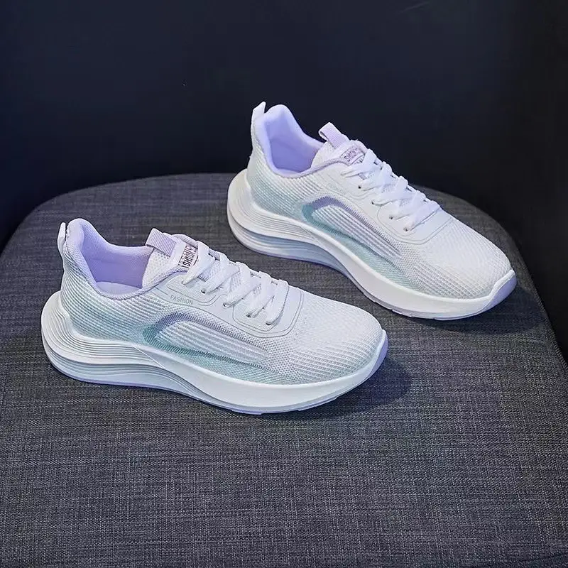 Women's Summer Sports Shoes, Korean Style, Breathable Fly-Knit Running Shoes, Student-Friendly, Soft-Soled, Comfortable, Color-Blocked Mesh Women's Shoes - Image 2