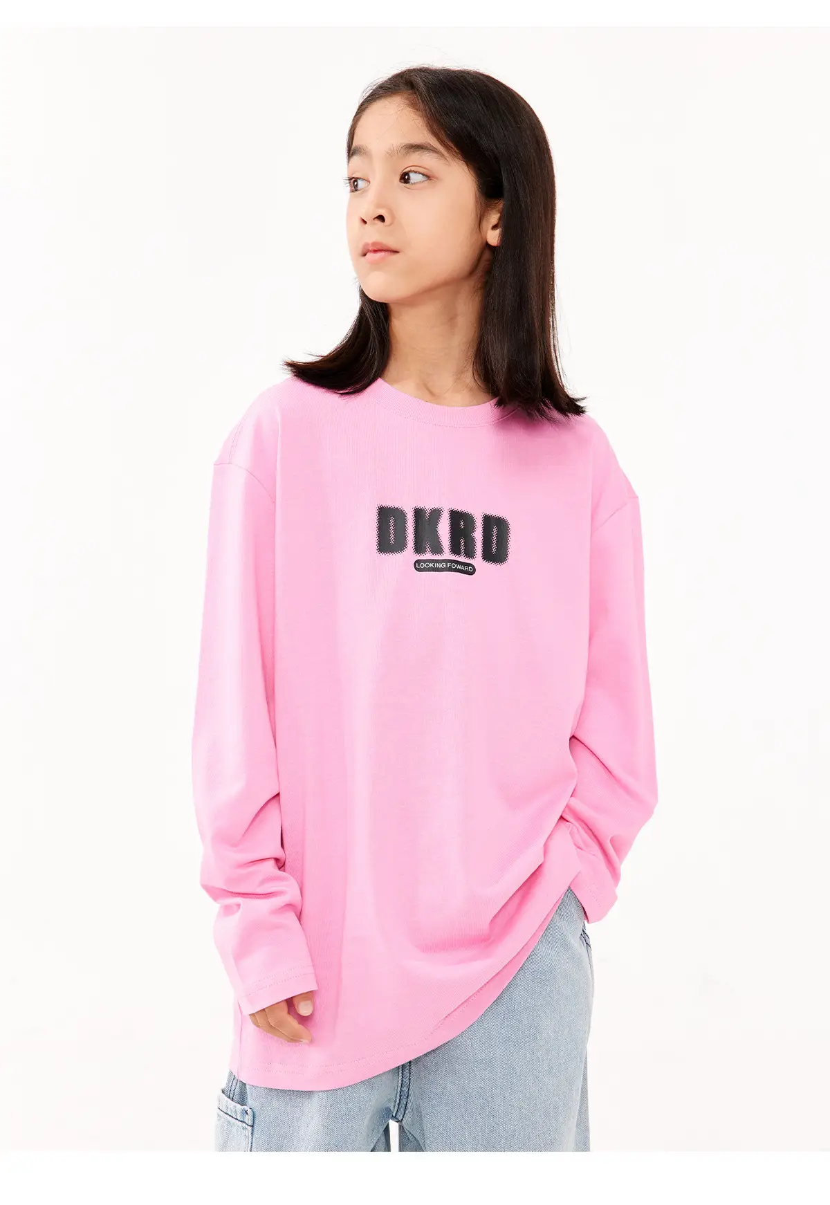 Girls White Long Sleeve T-Shirt with Pink Graphic Set — feature 13