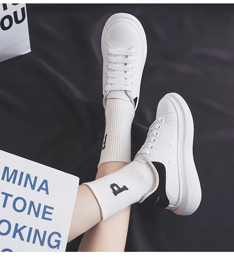 Couple's All-match McQueen White Shoes Women's Spring Korean Style Thick-soled High-height Shoes Casual Shoes Men's Sneakers ZS-01 — feature 3