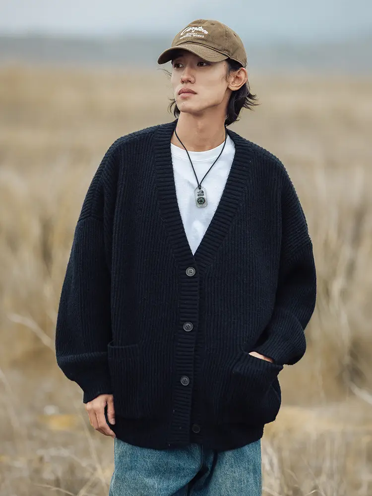 Men Textured Thick-Knit Cardigan Jacket Beige 2024 Winter - Image 7