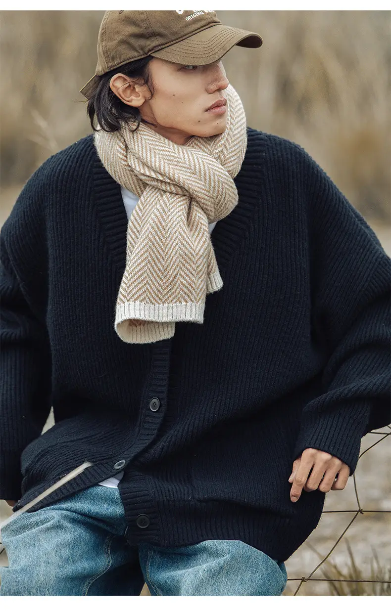 Men Textured Thick-Knit Cardigan Jacket Beige 2024 Winter — feature 21