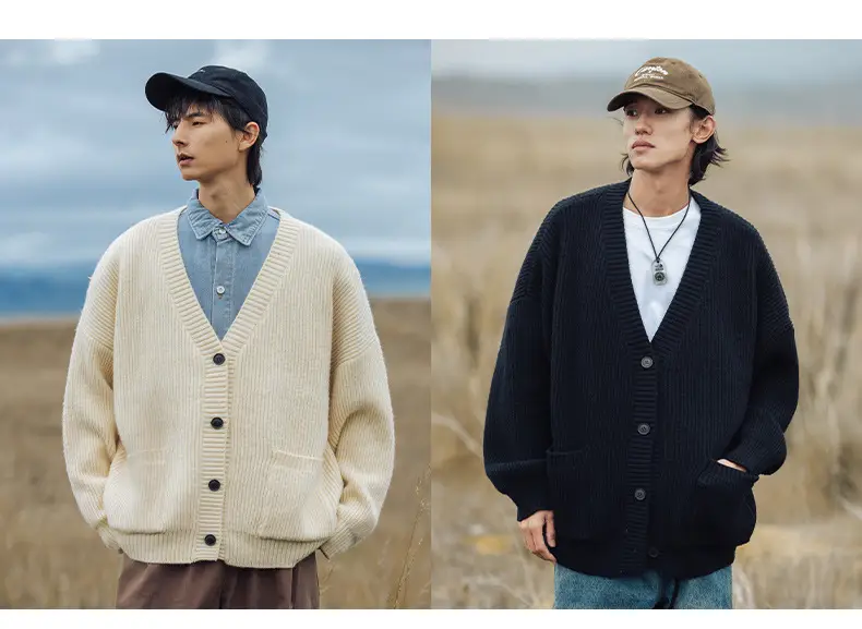 Men Textured Thick-Knit Cardigan Jacket Beige 2024 Winter — feature 8