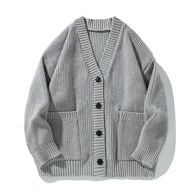 Men Textured Thick-Knit Cardigan Jacket Beige 2024 Winter - Image 4