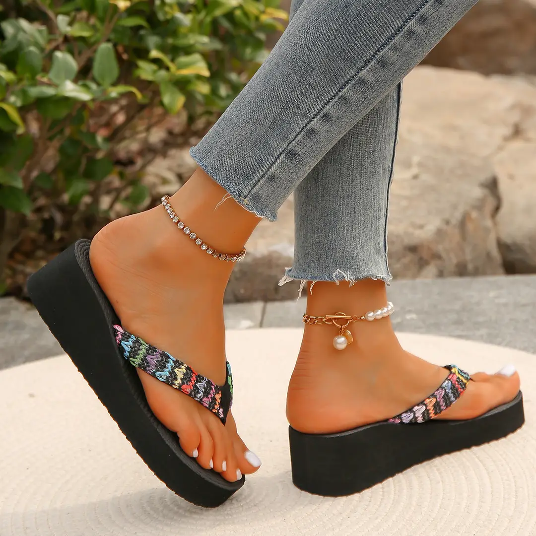 Flip flops women's summer outdoor flip-flops high heel platform straw shoes pastoral seaside vacation beach shoes wedge slippers — feature 10