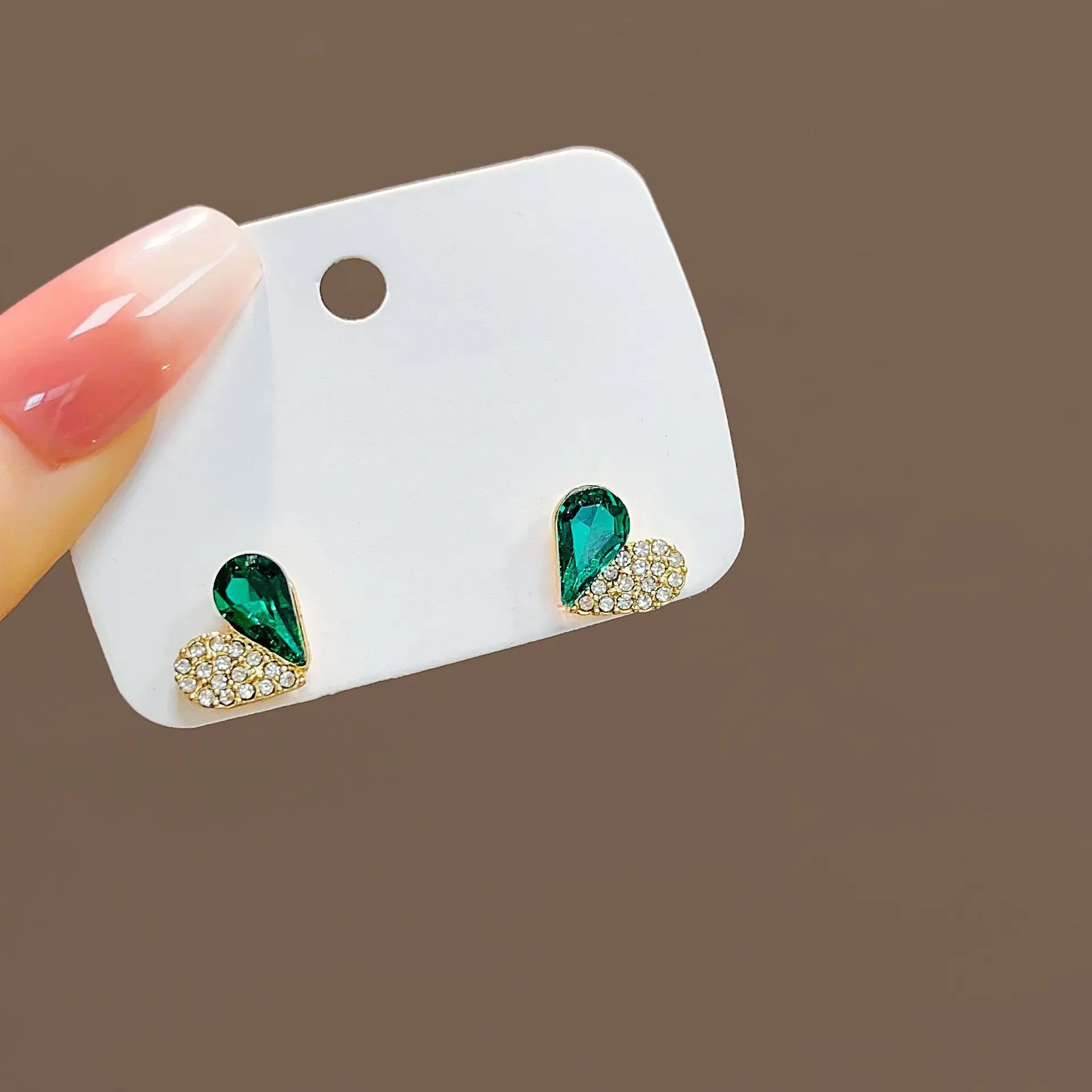 Emerald Zircon Stud Earrings Silver Needle All-Match - Image 12