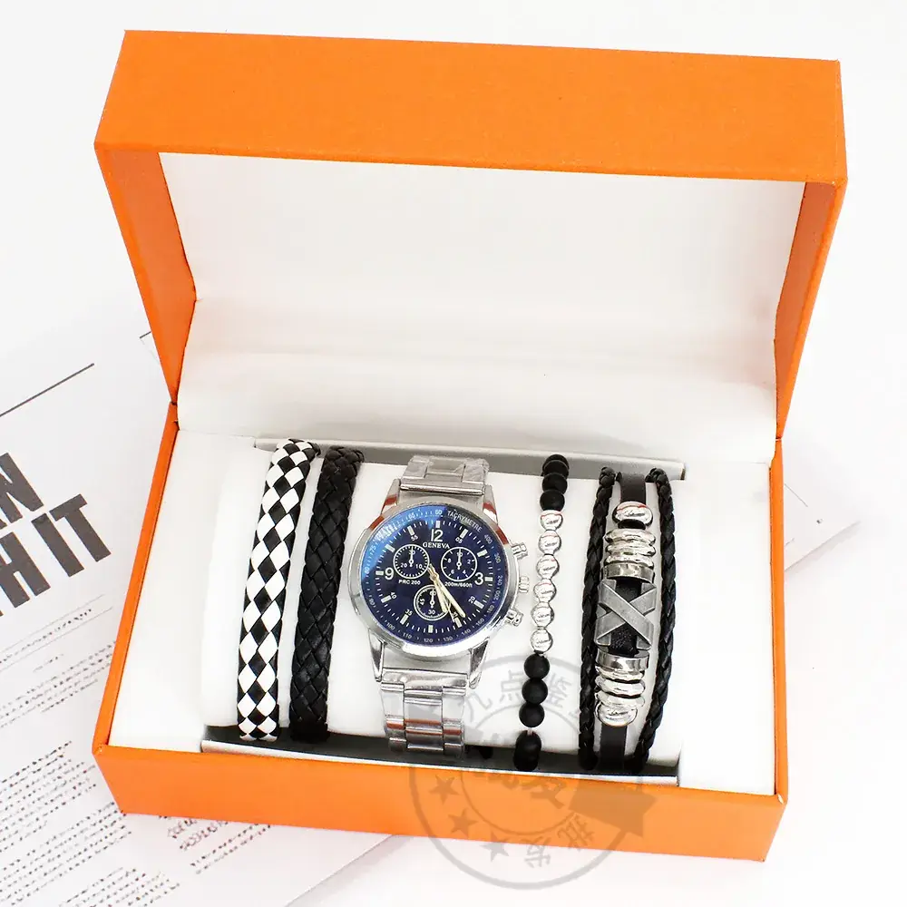 Men's Blue Dial Watch with Black Strap & Box Gift - Image 4