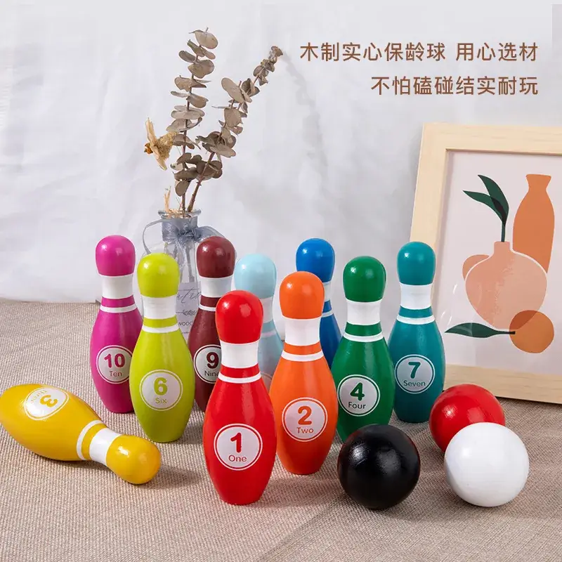 Children's Wooden Bowling Ball Game Educational Toy
