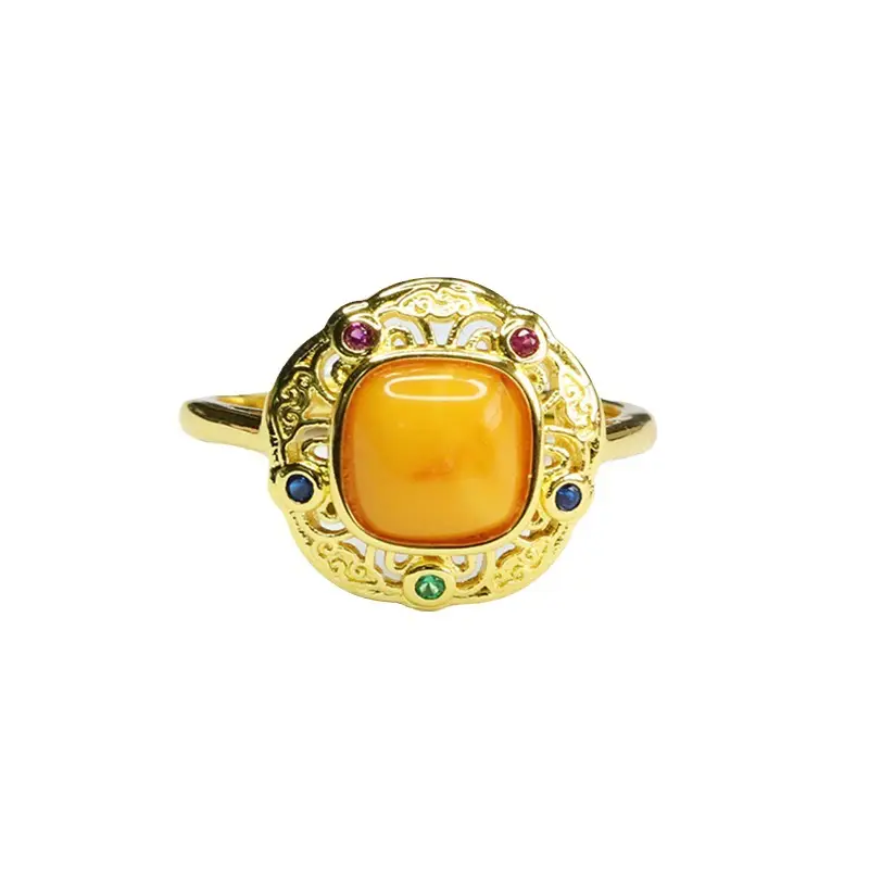 Guan Yu Natural Amber Ring Full Honey Old Beeswax Vintage