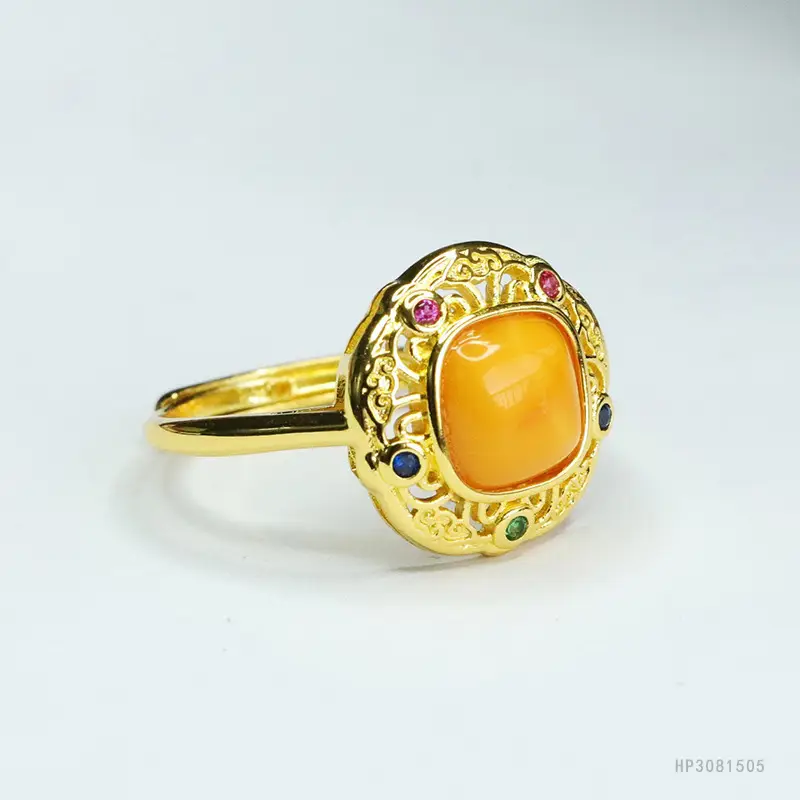 Guan Yu Natural Amber Ring Full Honey Old Beeswax Vintage — feature 11